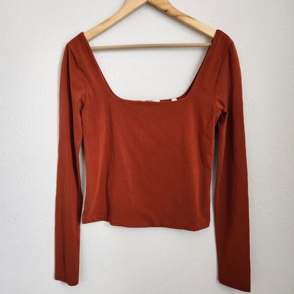 Vince Stretch Pima Cotton Square-Neck Long Sleeve Top | Size M - Picture 2 of 8